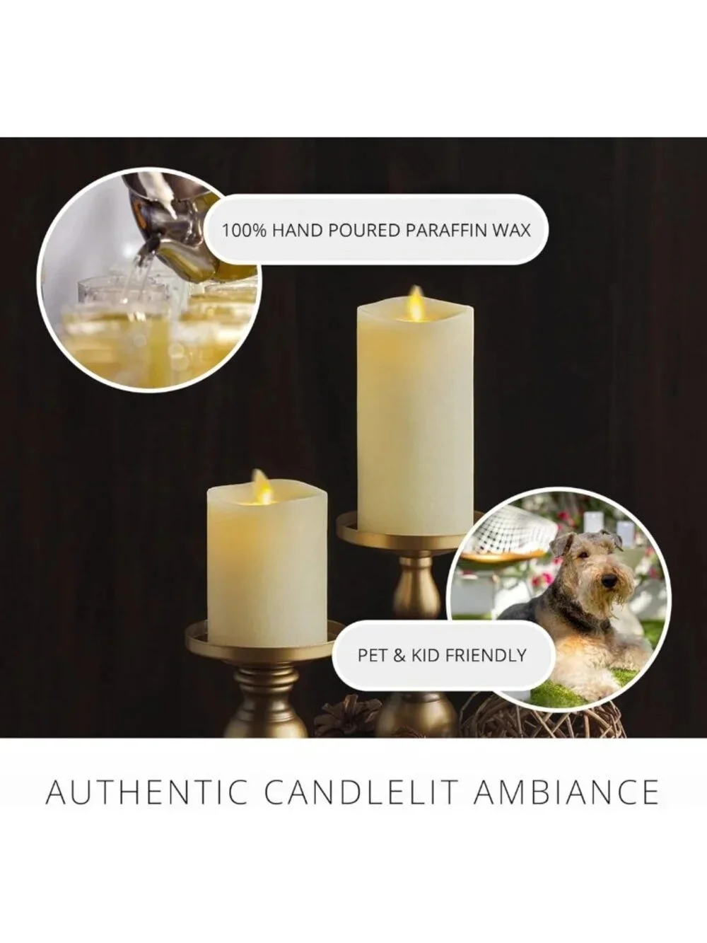 Realistic Flameless LED Pillar Candle - Ivory Flickering Flame - Indoor/Outdoor